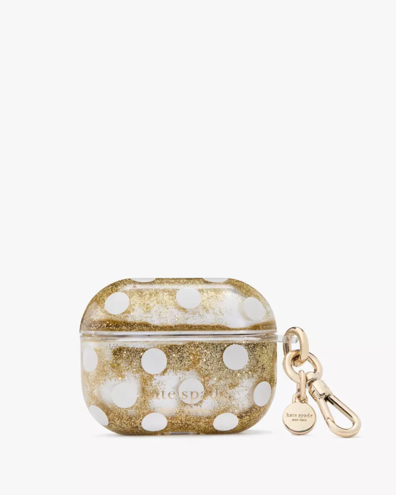 polka dot liquid glitter airpods pro gen 2 case gold multi