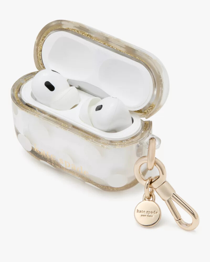 polka dot liquid glitter airpods pro gen 2 case gold multi