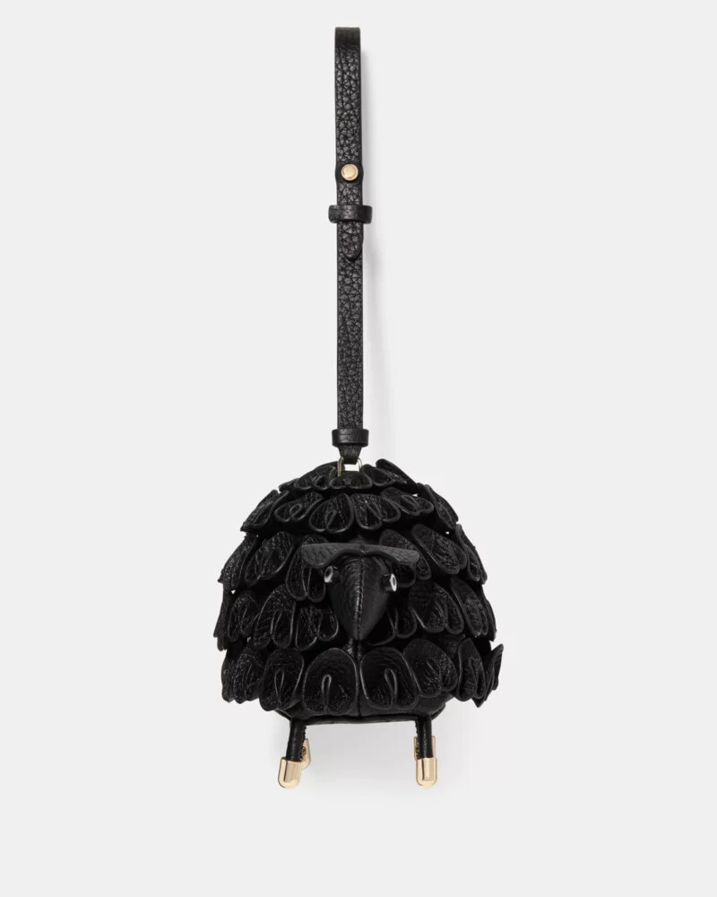 3d leather sheep bag charm black