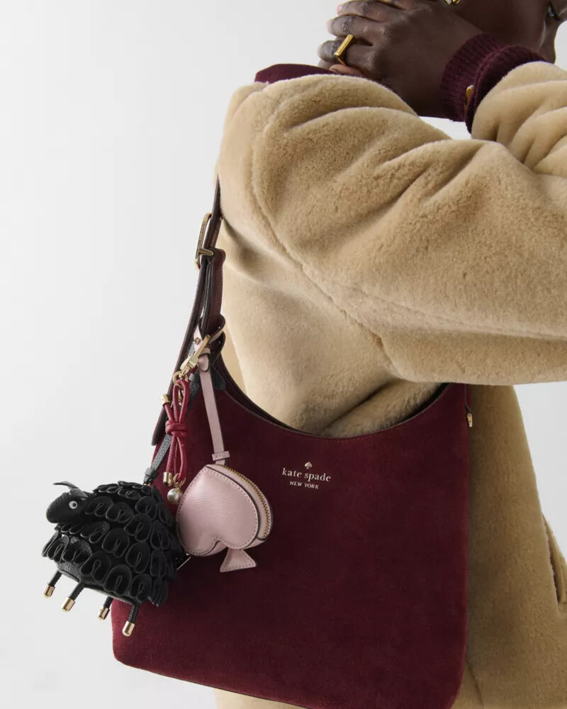 3d leather sheep bag charm black