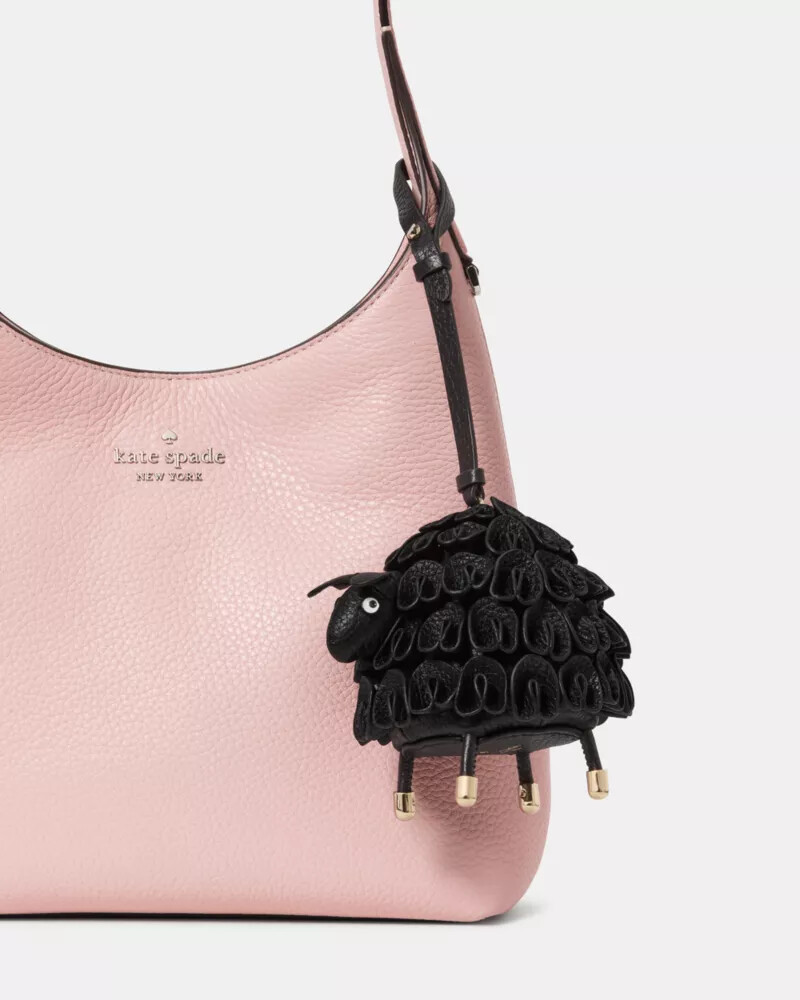 3d leather sheep bag charm black