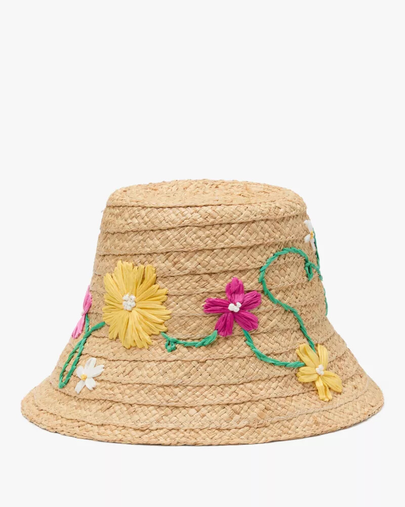floral embroidered sunhat natural