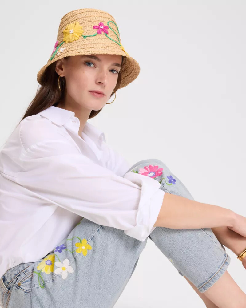 floral embroidered sunhat natural