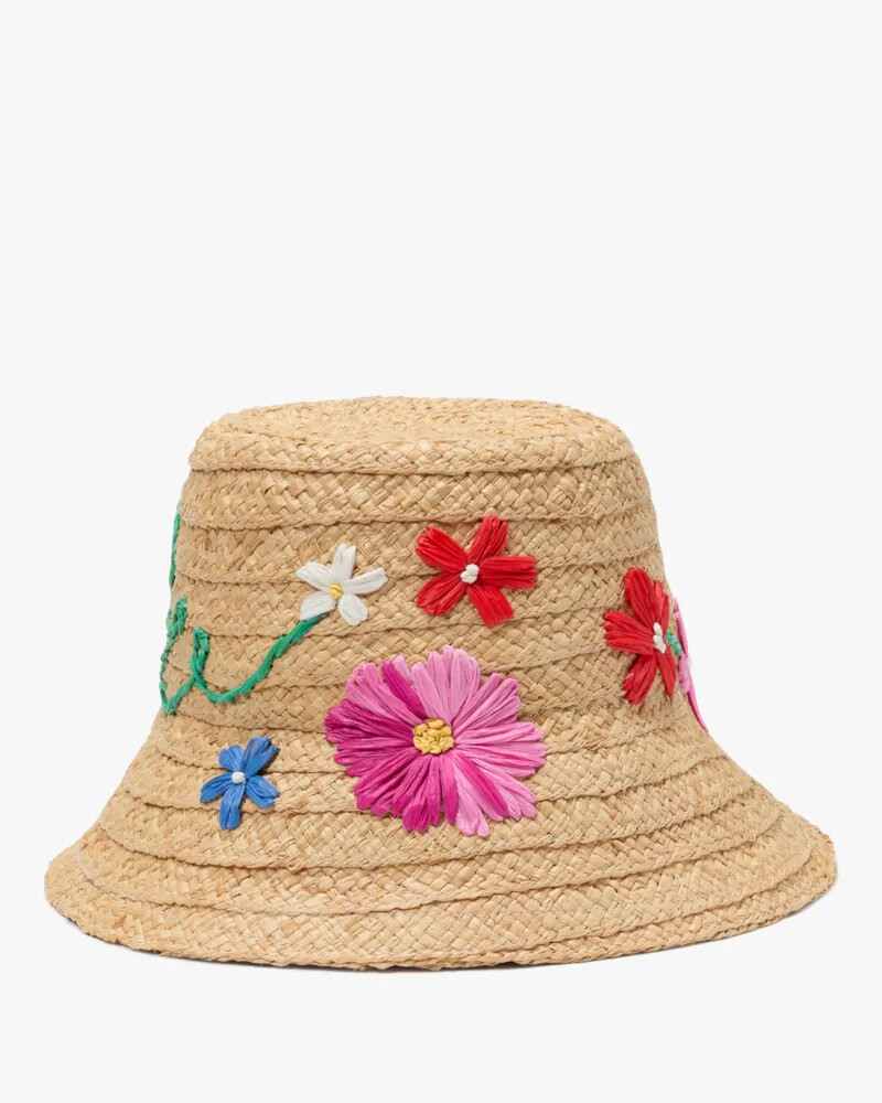 floral embroidered sunhat natural