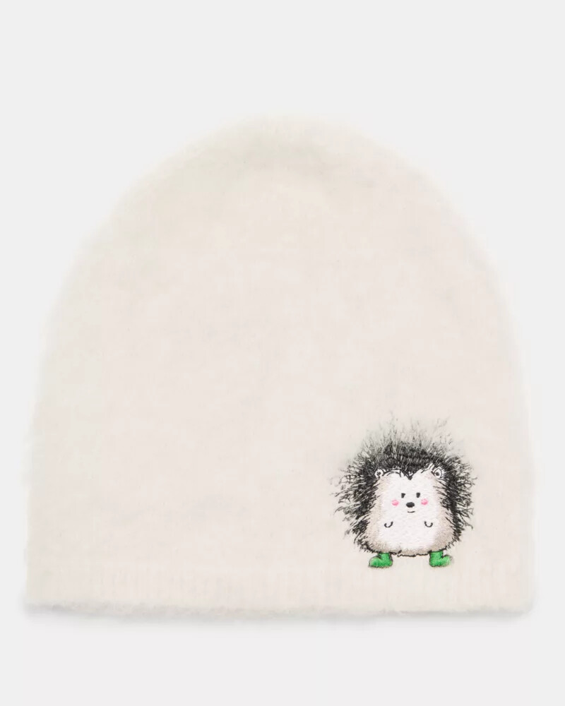 hedgehog patch brushy beanie cream