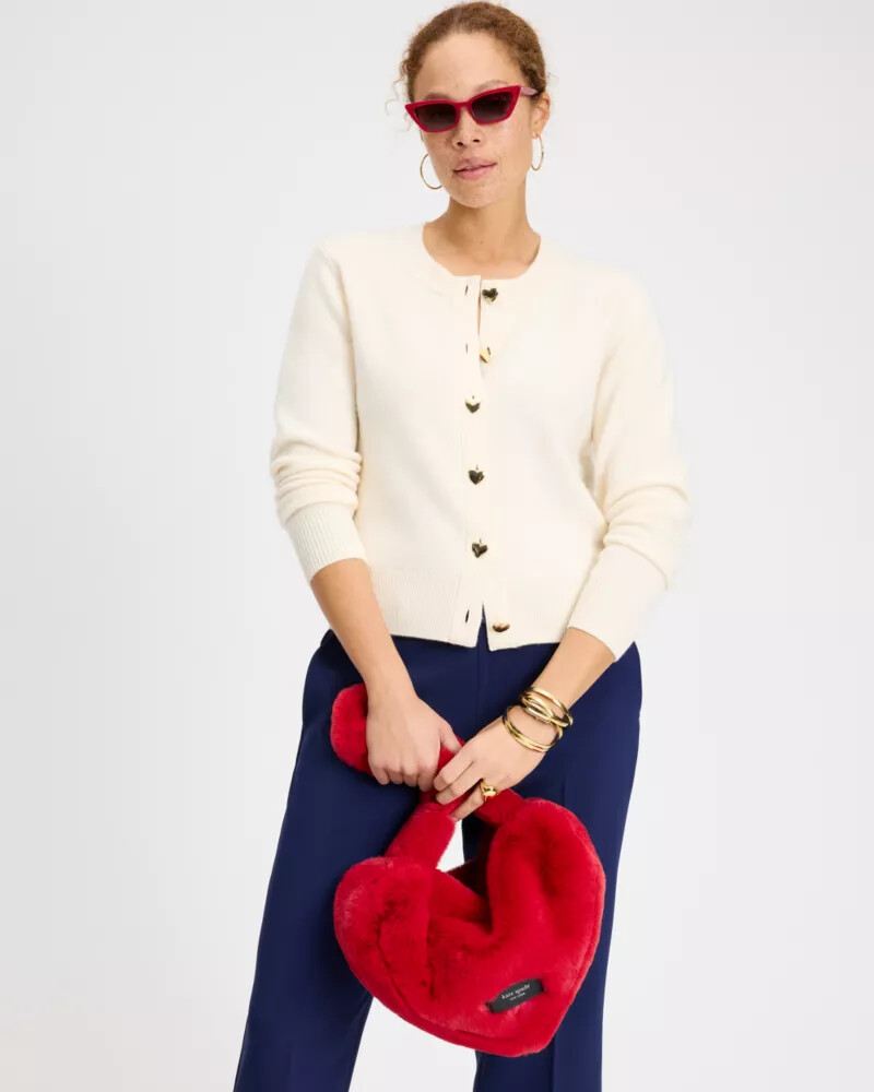 gold heart button nell cardigan cream
