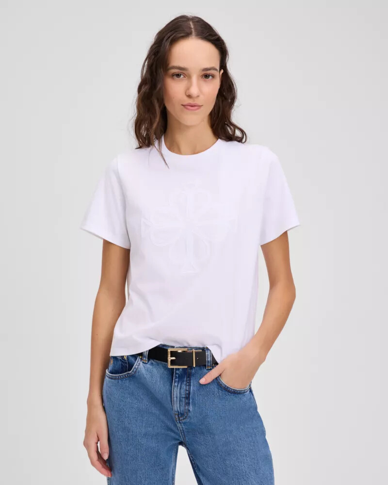 embroidered spade flower logo tee fresh white