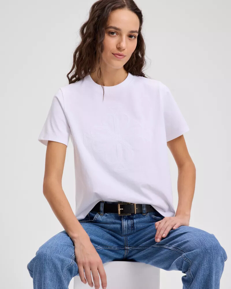 embroidered spade flower logo tee fresh white