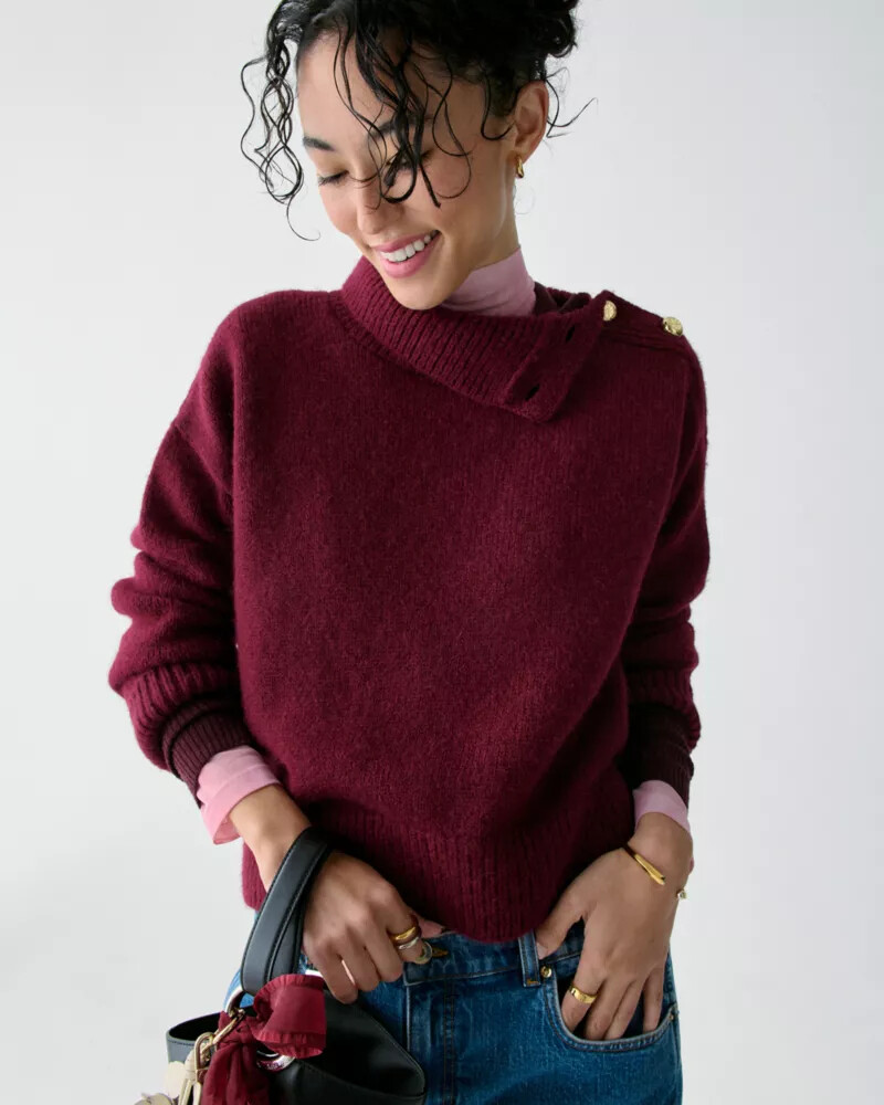 turtleneck with bauble buttons roasted pomegranate