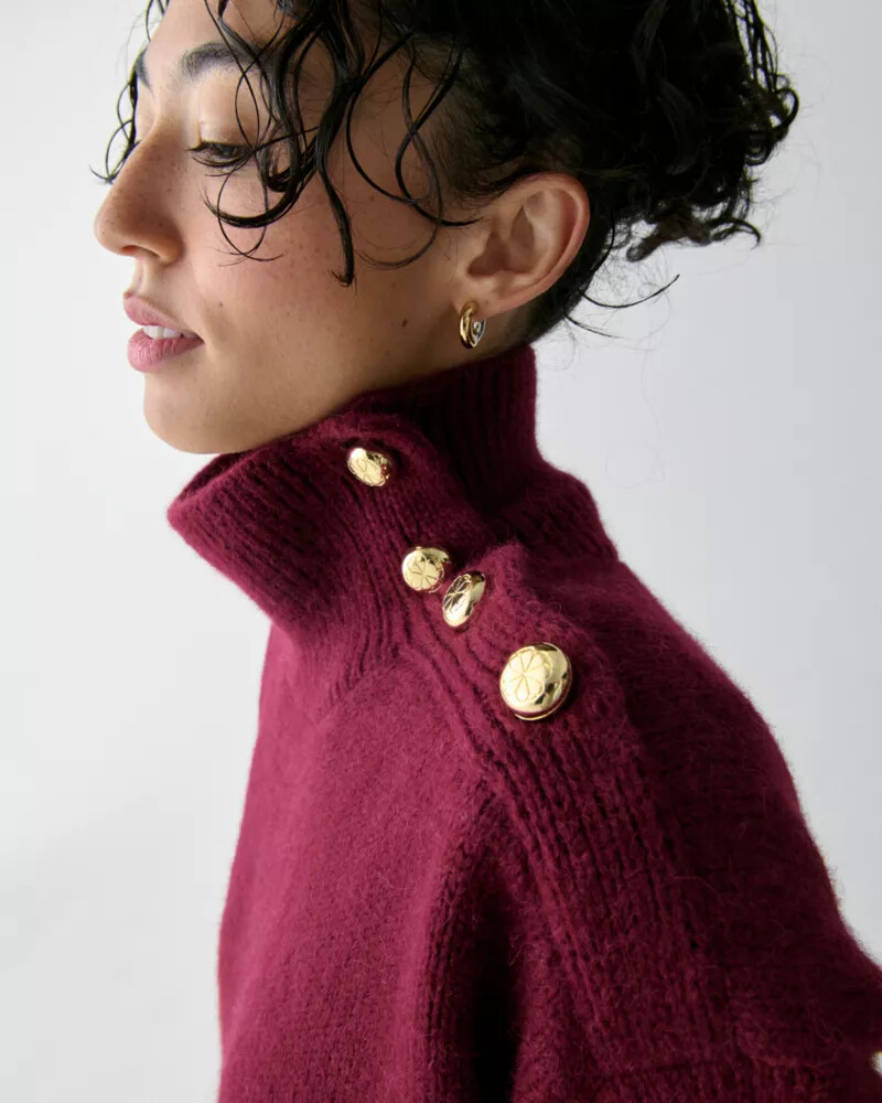 turtleneck with bauble buttons roasted pomegranate