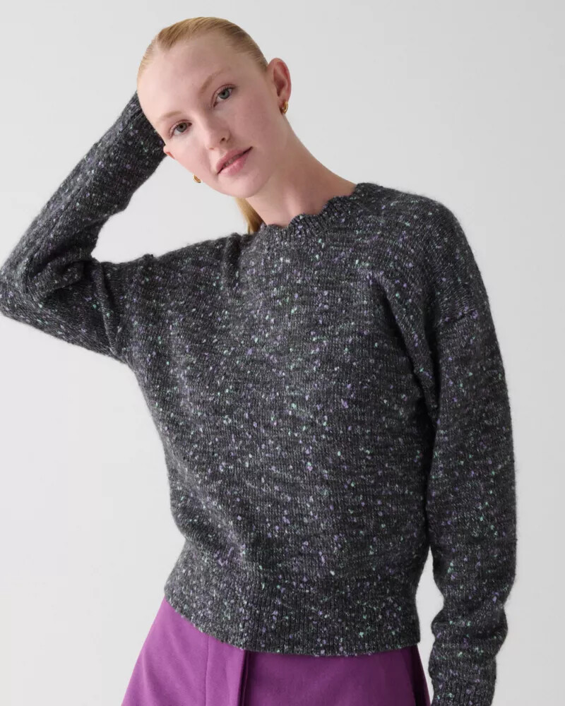 scallop crew neck sweater charcoal multi