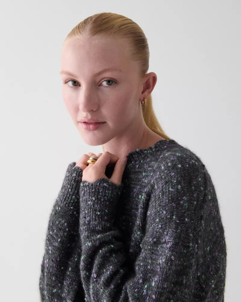 scallop crew neck sweater charcoal multi