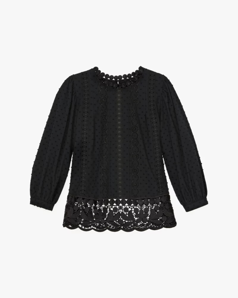 guipure lace trim blouse black