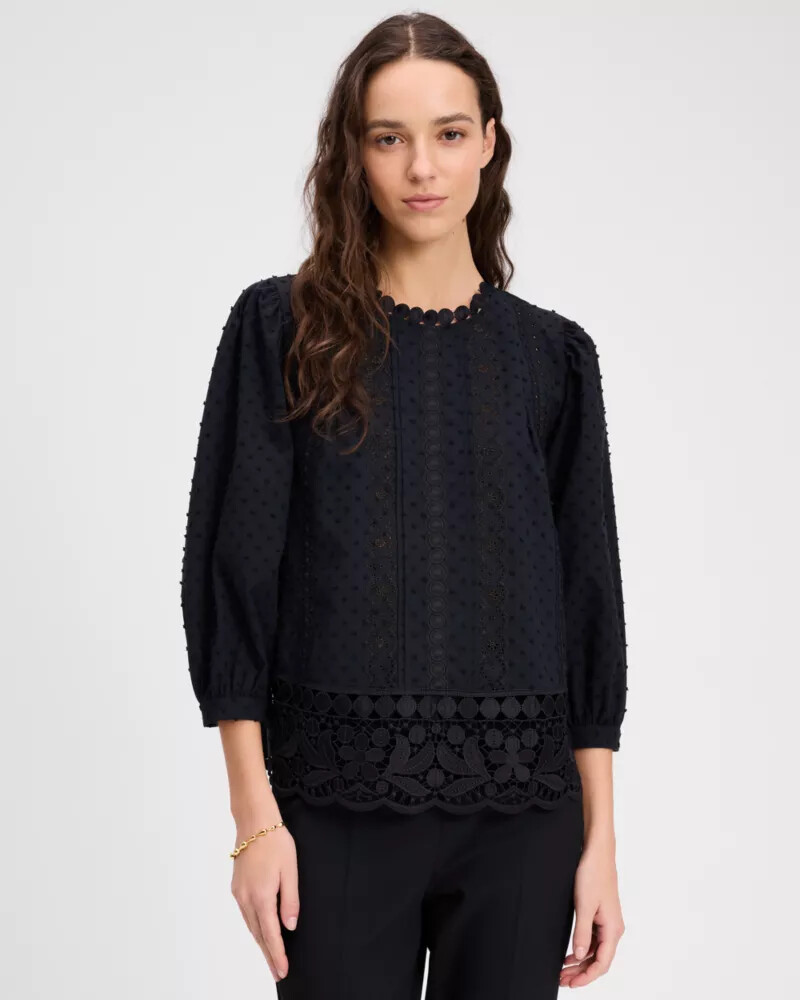 guipure lace trim blouse black