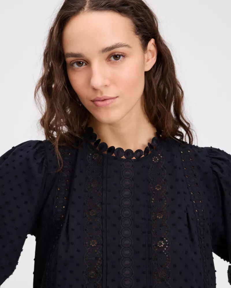 guipure lace trim blouse black