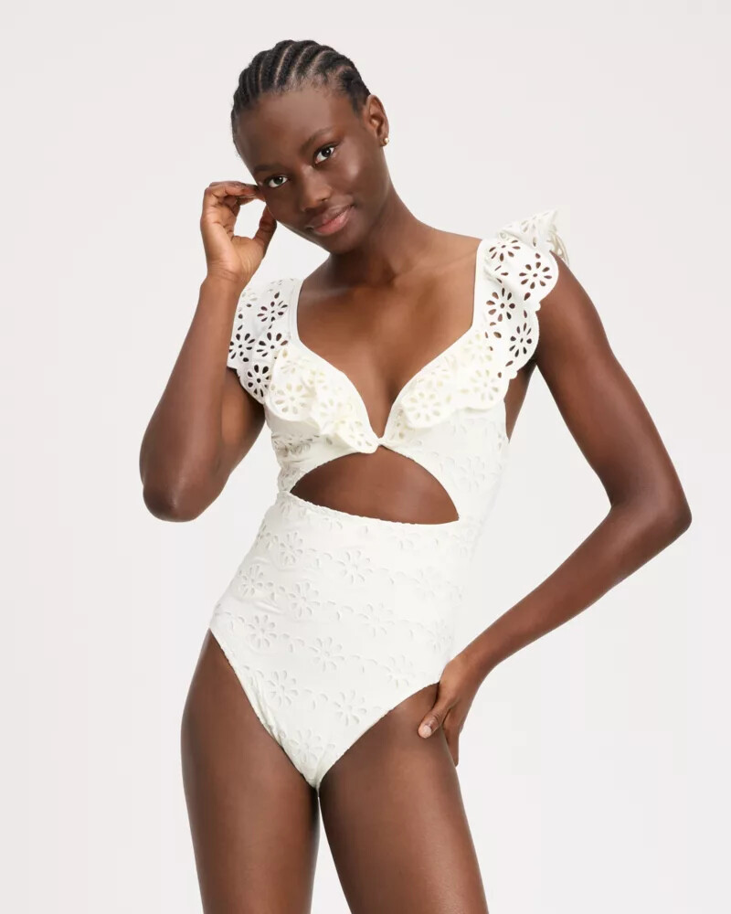 eyelet ruffle one-piece swimsuit multi