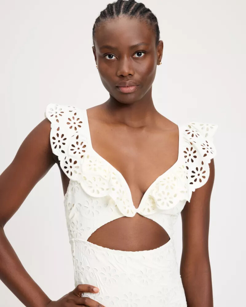 eyelet ruffle one-piece swimsuit multi