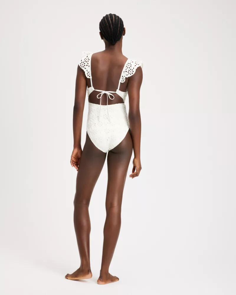 eyelet ruffle one-piece swimsuit multi