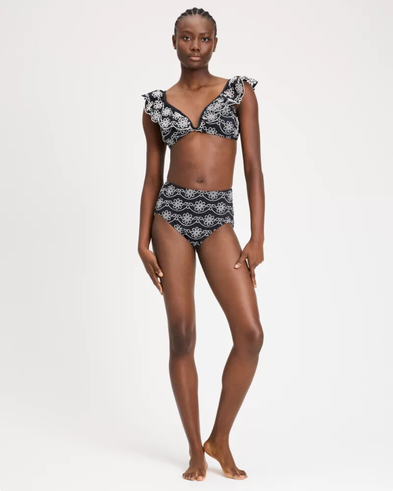 ruffle eyelet bikini top black