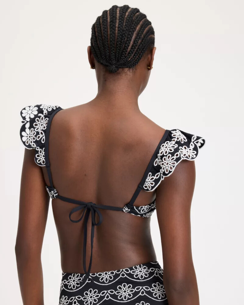 ruffle eyelet bikini top black
