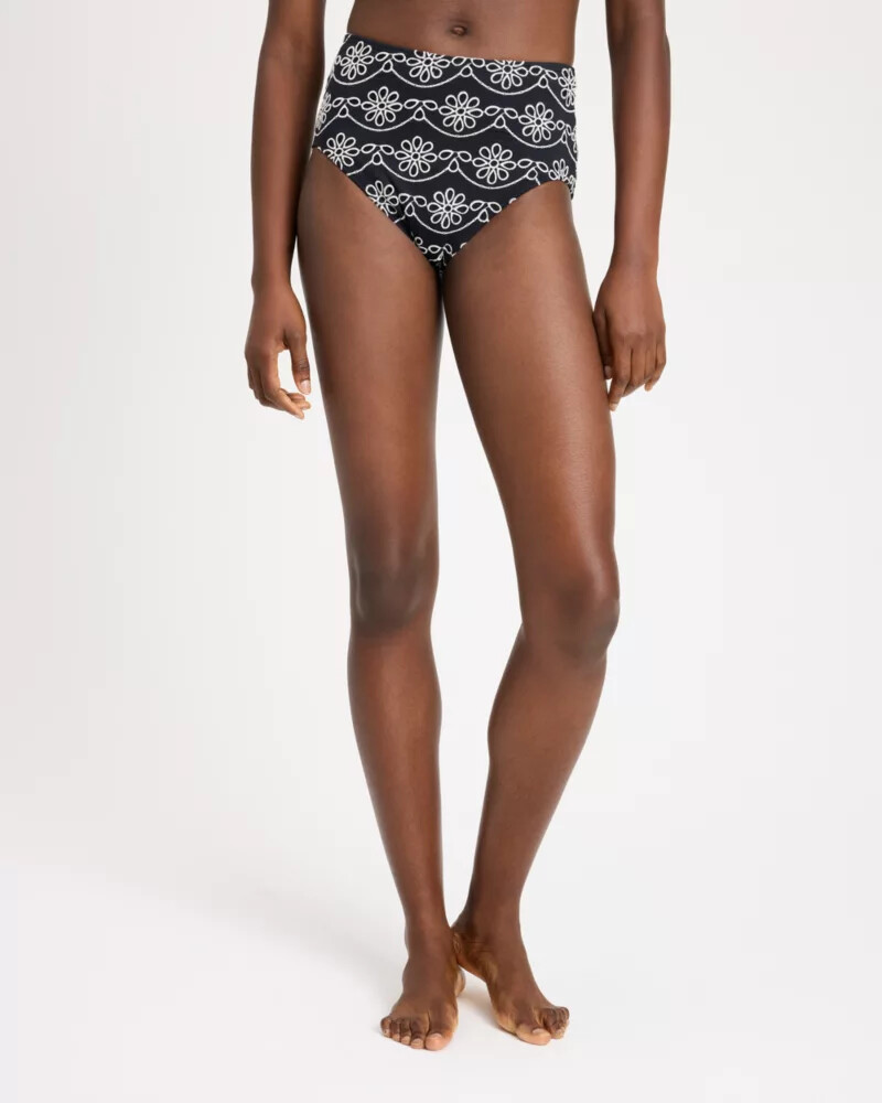 eyelet high waist bikini bottom black