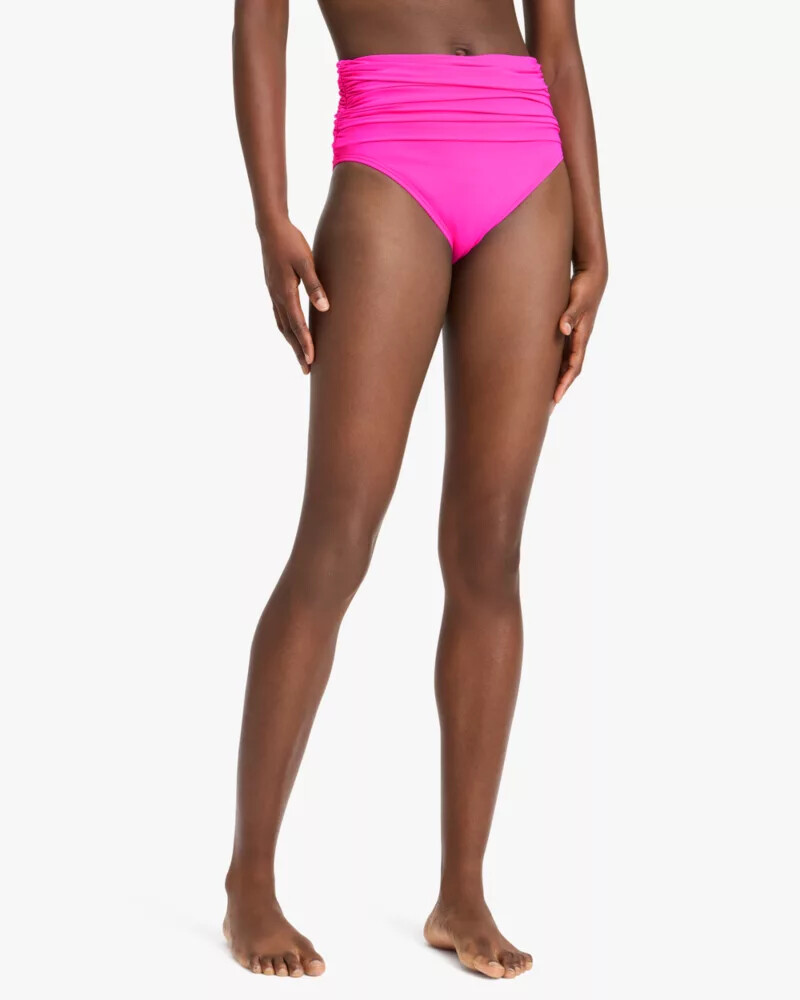 shirred high waist bikini bottom vivid snapdragon