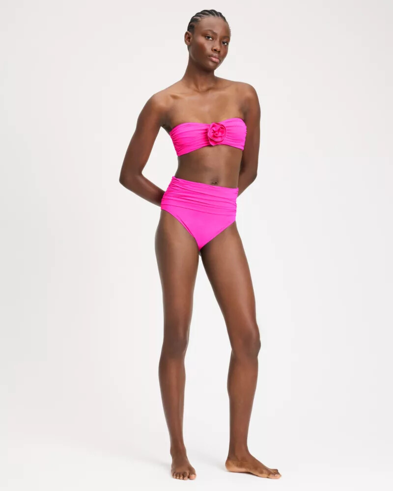 shirred high waist bikini bottom vivid snapdragon