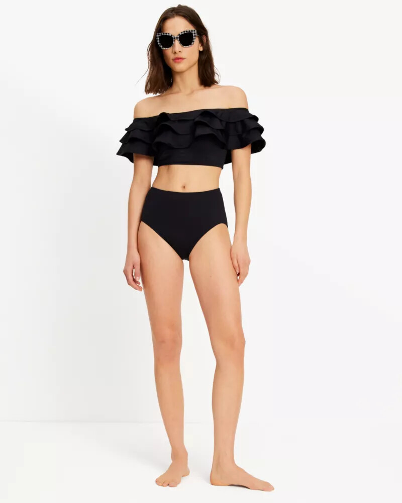 high-waist bikini bottom black