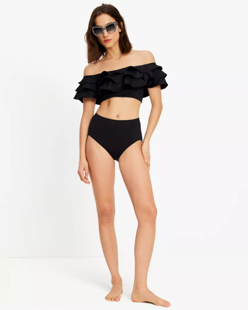 ruffle off-the-shoulder bikini top black