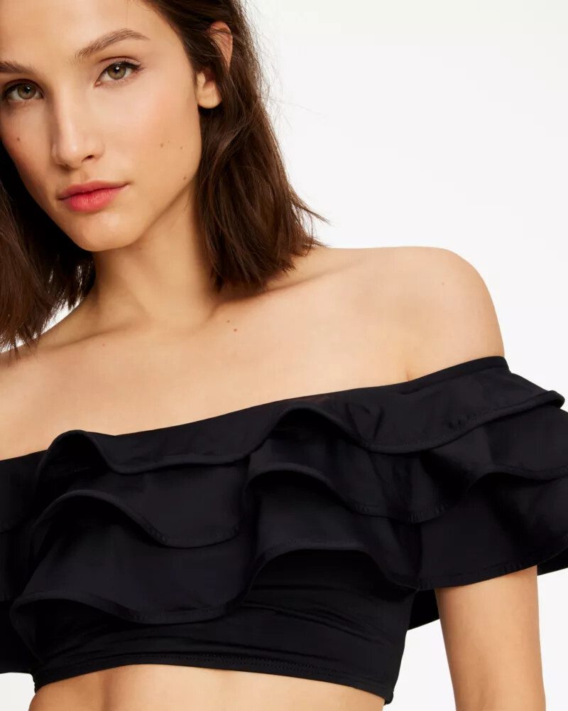 ruffle off-the-shoulder bikini top black