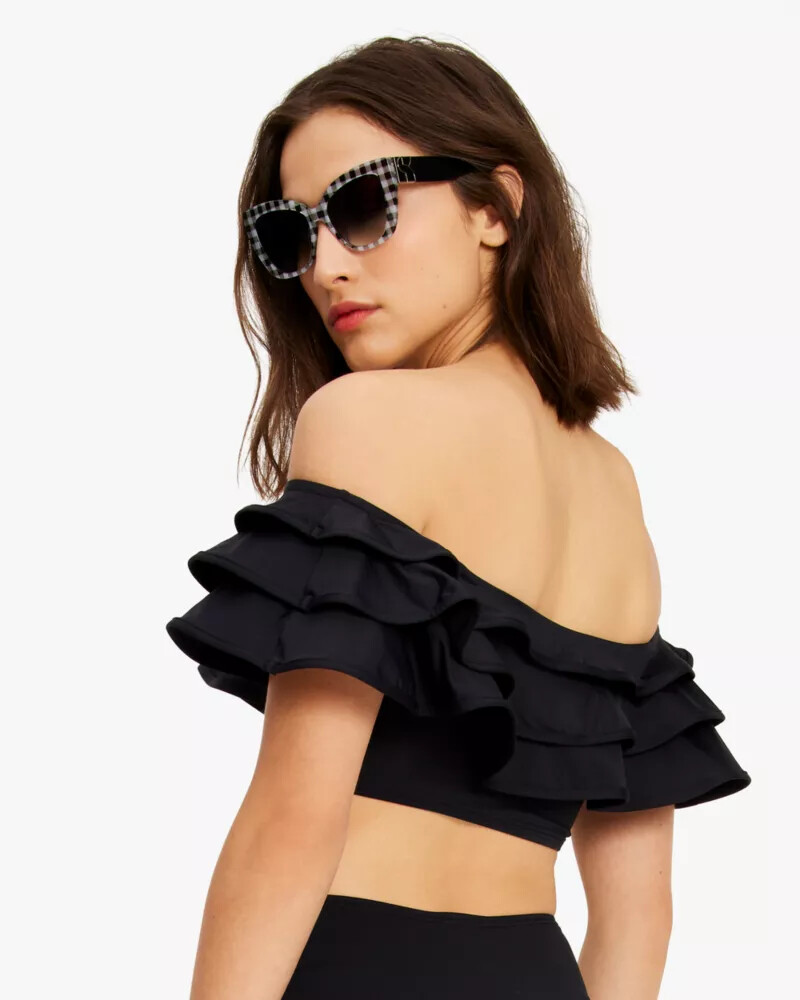 ruffle off-the-shoulder bikini top black