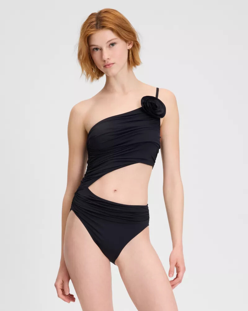 rose one shoulder one piece black