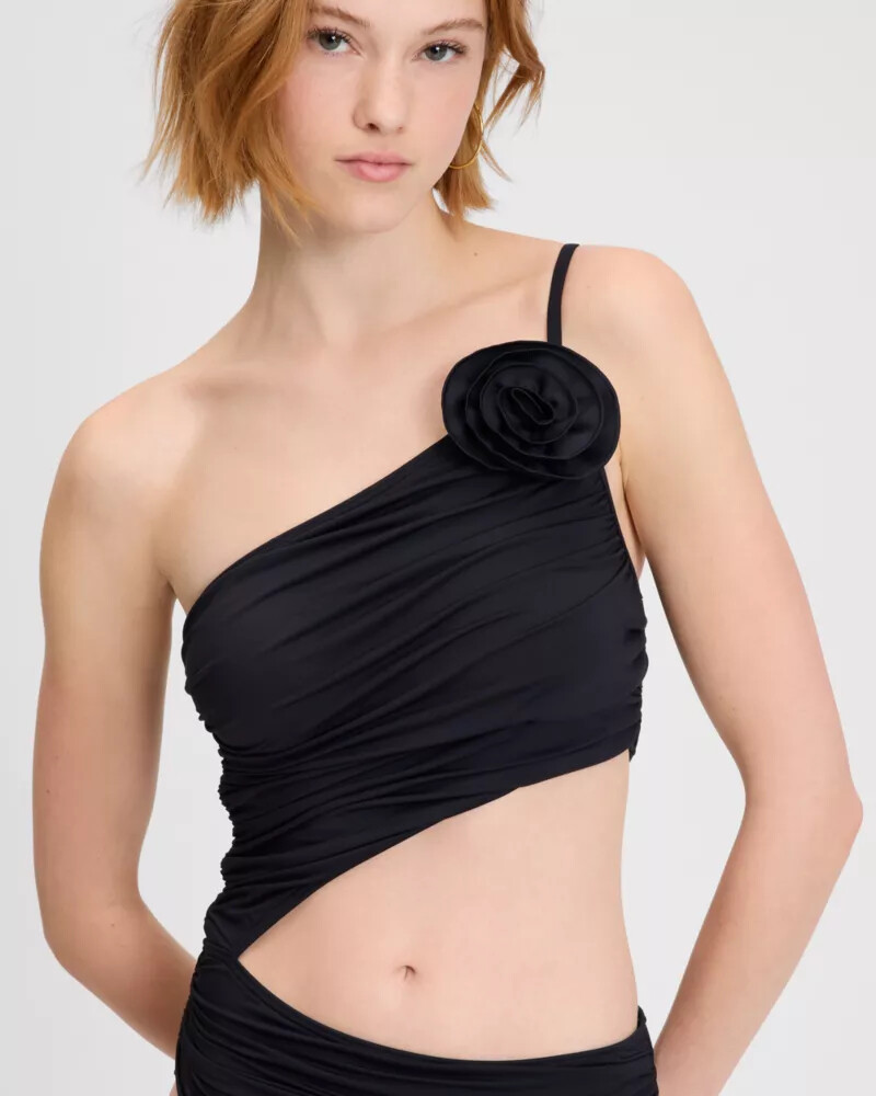 rose one shoulder one piece black