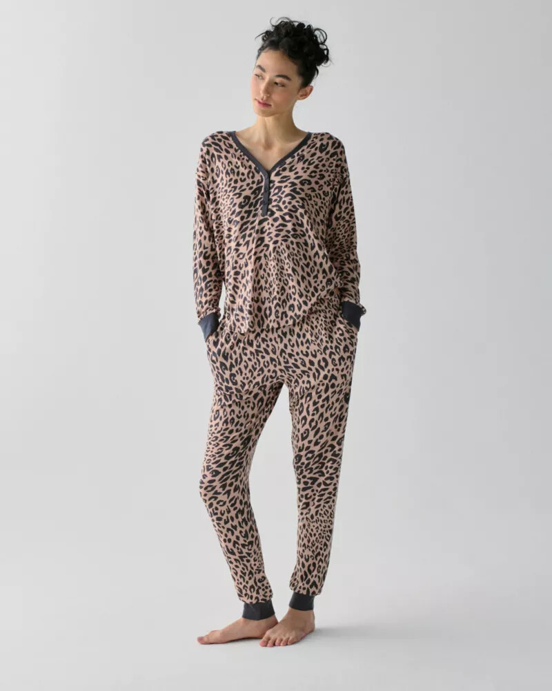 jogger pj set brown animal print