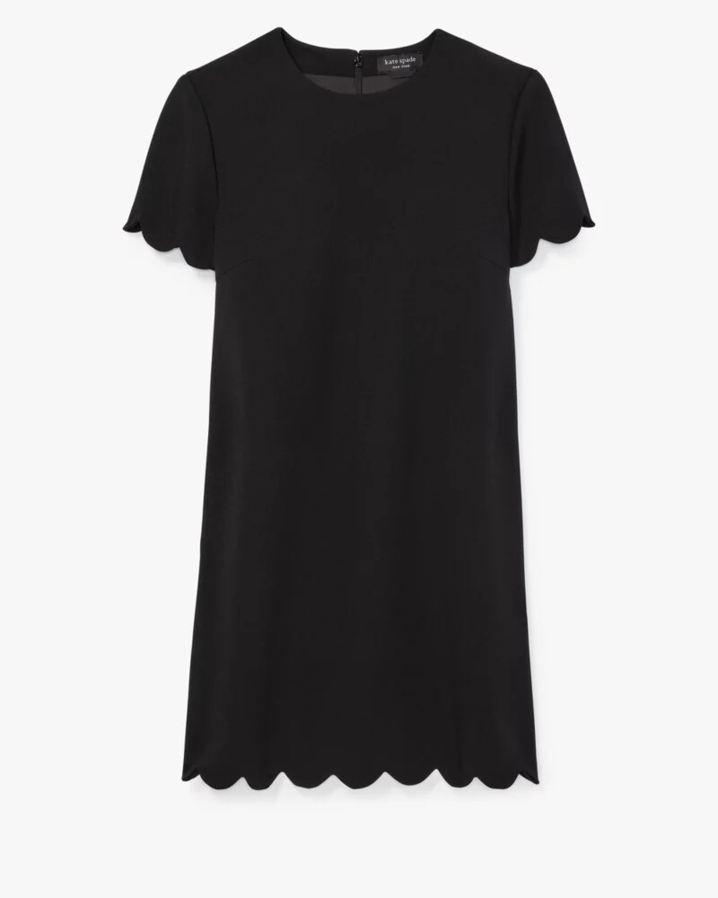 scallop shift dress black