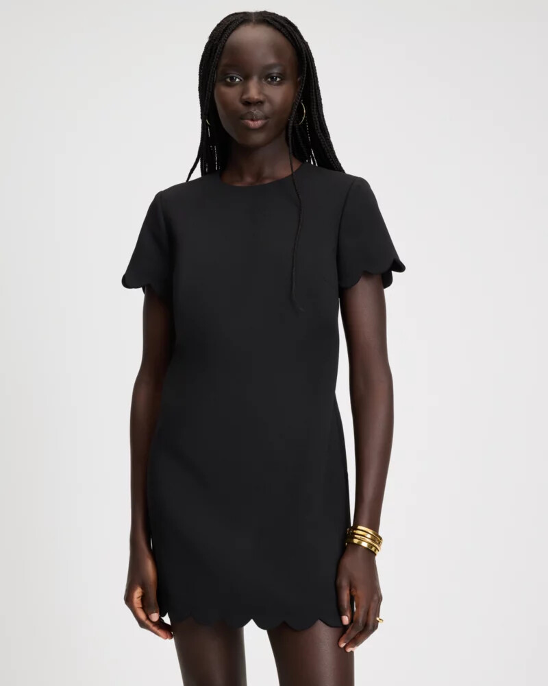 scallop shift dress black