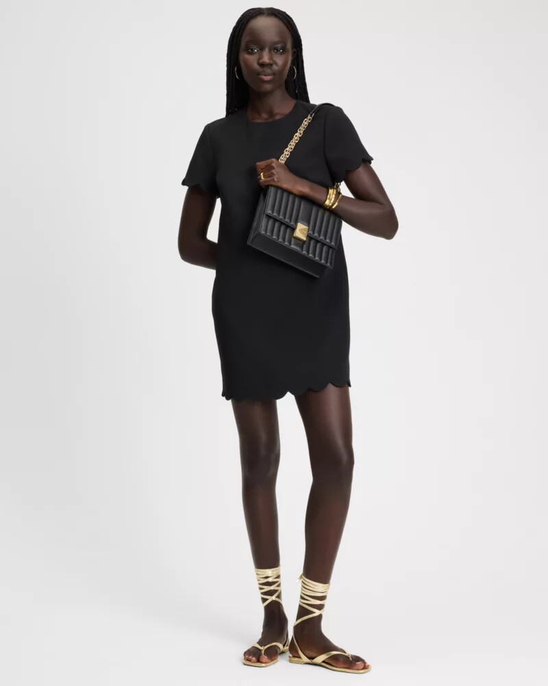 scallop shift dress black