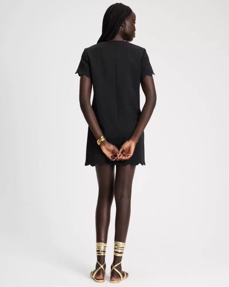 scallop shift dress black