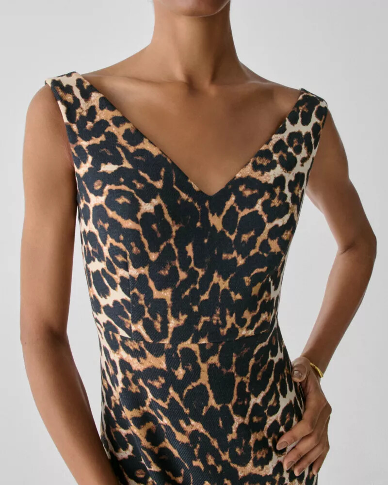 leopard v-neck midi dress milk glass