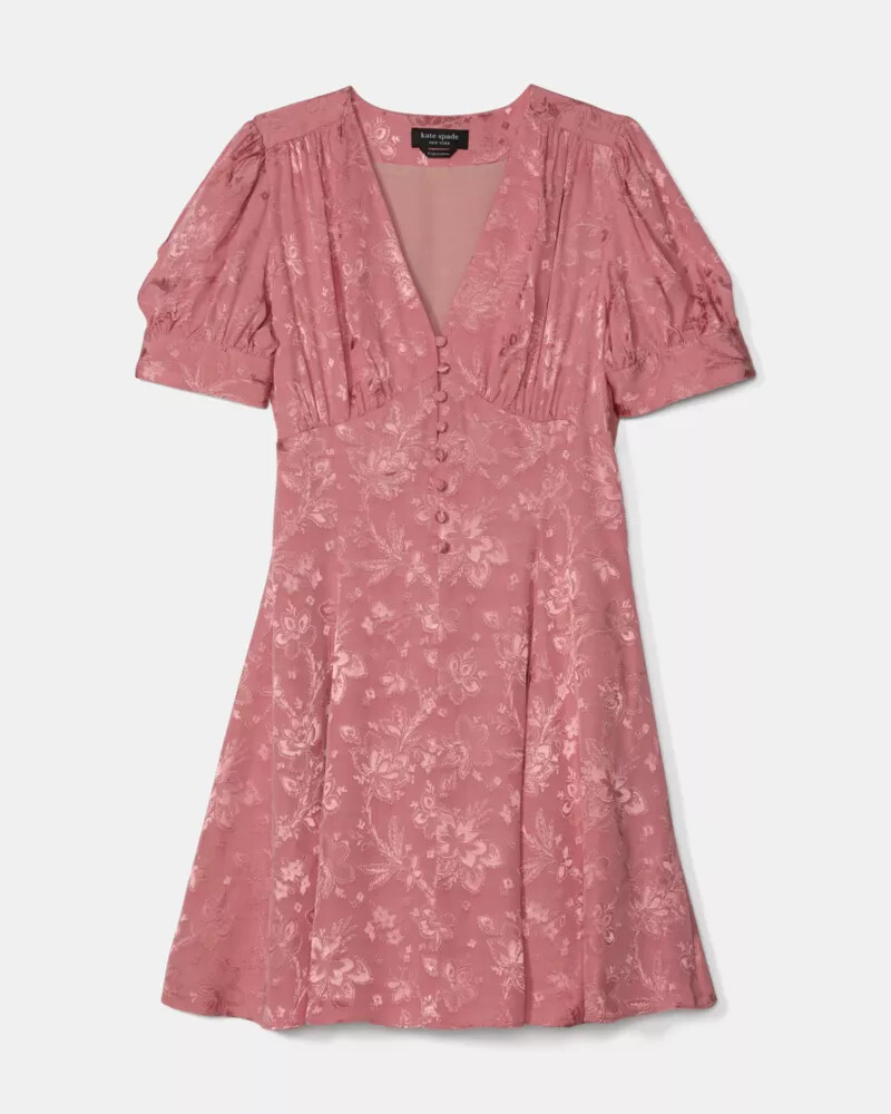 fluid jacquard puff sleeve mini dress serene pink