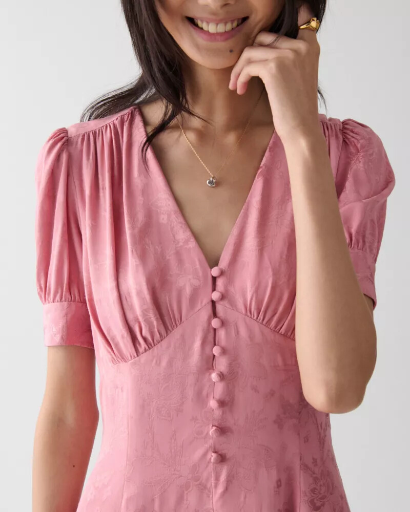 fluid jacquard puff sleeve mini dress serene pink