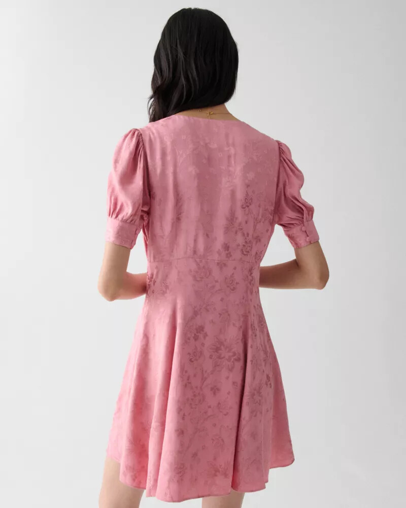 fluid jacquard puff sleeve mini dress serene pink