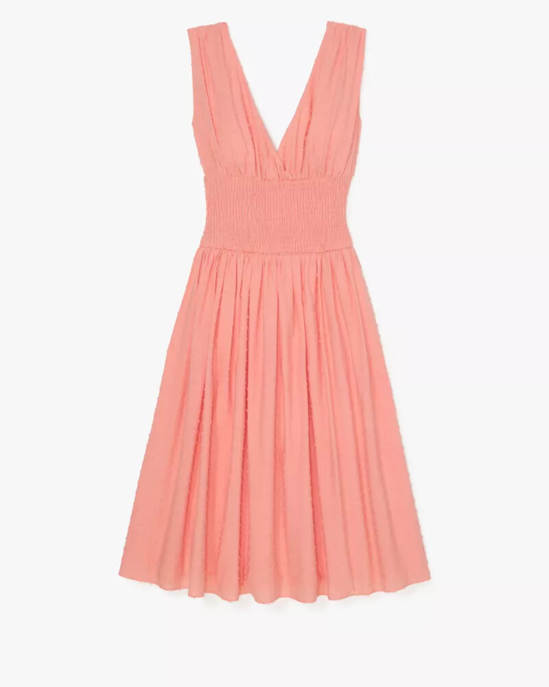 swiss dot smocked midi dress dark lychee