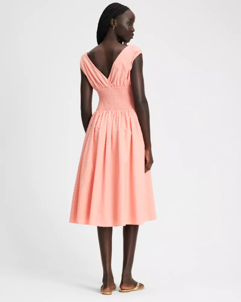 swiss dot smocked midi dress dark lychee