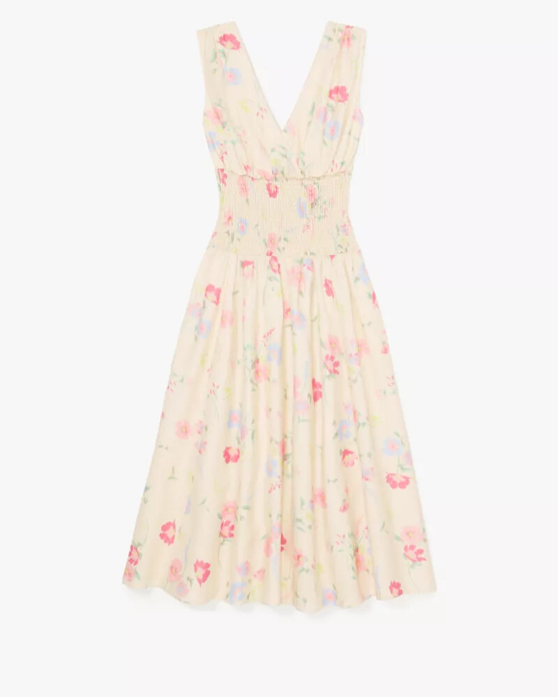 whimsical garden smocked midi dress antique pearl