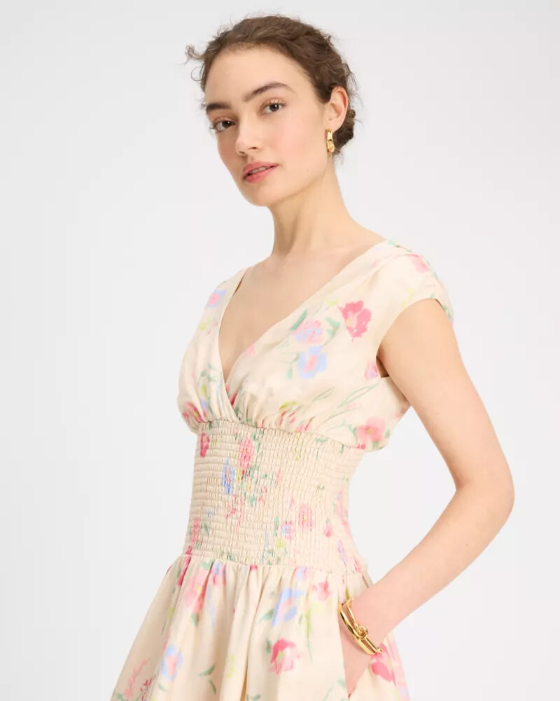 whimsical garden smocked midi dress antique pearl