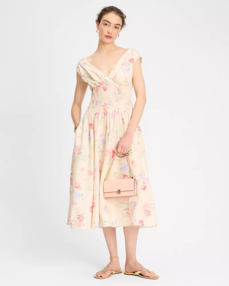 whimsical garden smocked midi dress antique pearl