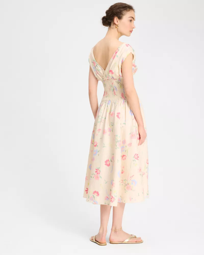 whimsical garden smocked midi dress antique pearl
