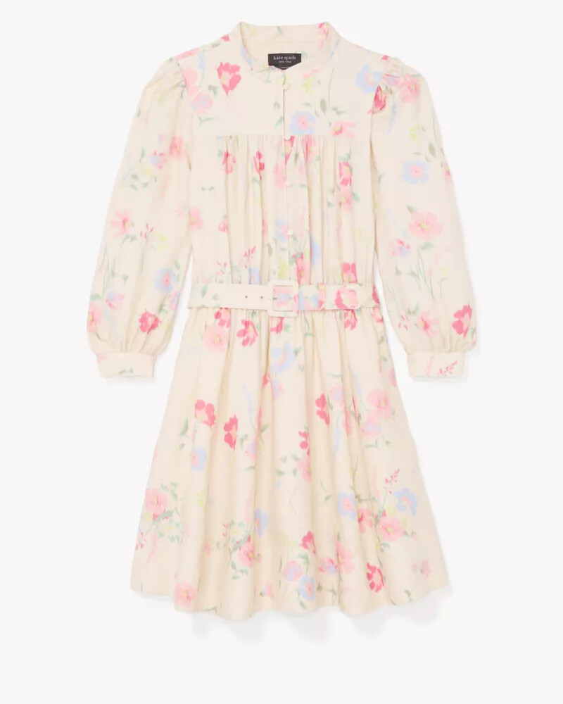 whimsical garden belted shirt dress antique pearl