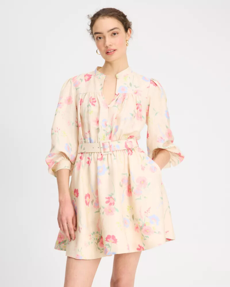whimsical garden belted shirt dress antique pearl
